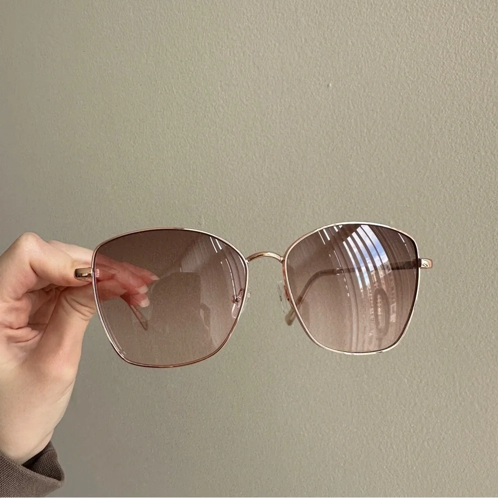 Max Studio Rose Gold Tinted Rectangular Cat Eye Sunglasses
